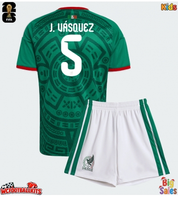 Mexico Johan Vasquez #5 Replica Home Stadium Kit for Kids World Cup 2026 Short Sleeve (+ pants)